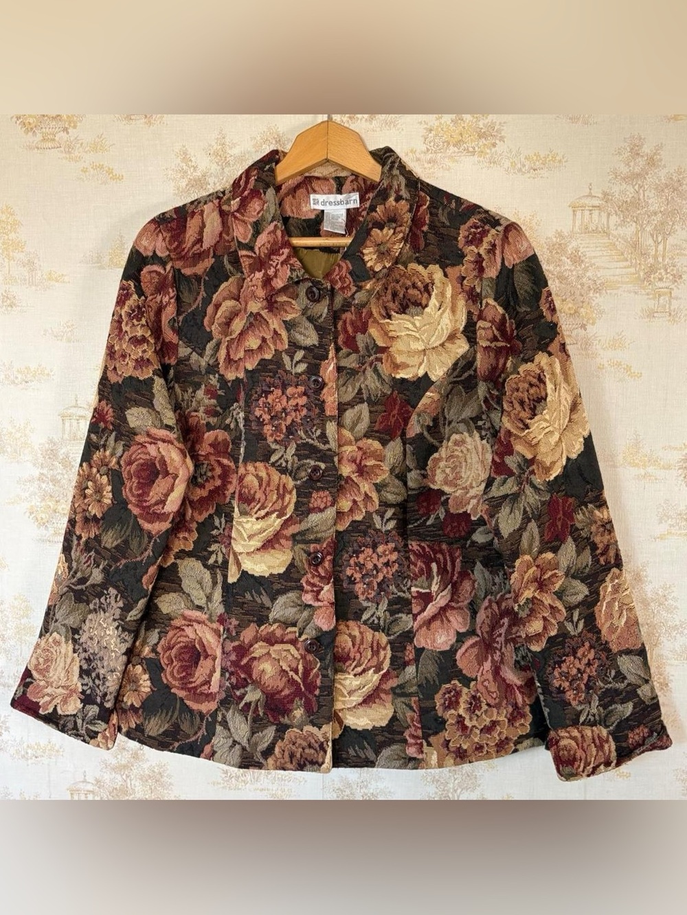 Vintage 90s Dressbarn Floral Tapestry Button-Front Jacket